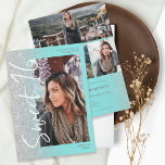 Invitación Guión negro plateado purpurina verde azulado 4 fot<br><div class="desc">Moderno purpurina de moda plata color gris gris brillo guión verde azulado azul dulce dulce 16 cumpleaños invitación de fiesta. Añade 4 de tus fotos favoritas con un estilo moderno y un collage de rejillas de fotos.</div>
