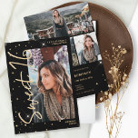 Invitación Guión negro purpurina dorado moderno 4 fotos Sweet<br><div class="desc">El purpurina de oro moderno confetti despierta escritura negra Sweet 16 cumpleaños invitación a fiesta. Añade 4 de tus fotos favoritas con un estilo moderno y un collage de rejillas de fotos.</div>