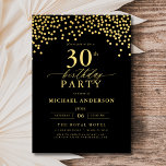 Invitación Guión negro y oro 30 cumpleaños<br><div class="desc">¡Establezca el escenario para una elegante celebración con una invitación de cumpleaños con guión de oro y negro! Con su lujoso guión dorado sobre un elegante fondo negro, este diseño exuberante y sofisticado le da un encanto intemporal. Perfecto para los cumpleaños de un hito o cualquier evento elegante, combina sin...</div>