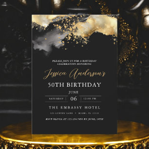 Invitación Guión negro y oro minimalista 50 cumpleaños