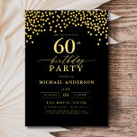 Invitación Guión Negro Y Oro Sesenta Aniversario<br><div class="desc">¡Establezca el escenario para una elegante celebración con una invitación de cumpleaños con guión de oro y negro! Con su lujoso guión dorado sobre un elegante fondo negro, este diseño exuberante y sofisticado le da un encanto intemporal. Perfecto para los cumpleaños de un hito o cualquier evento elegante, combina sin...</div>