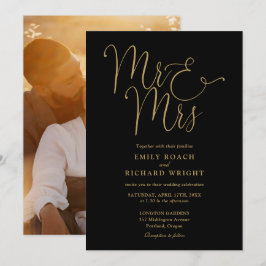 Invitación Guión Negro Y Oro Sr. Y Sra. Boda Fotográfico