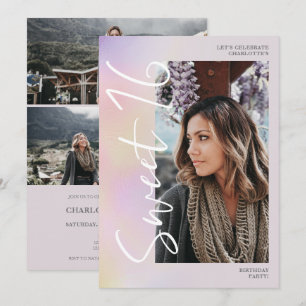 Invitación Guión oscuro holográfico verde azulado 4 foto Swee