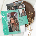 Invitación Guión oscuro purpurina verde 4 fotos Sweet 16<br><div class="desc">Moderno degradado de color verde purpurina oscuro rompe la escritura Sweet 16 cumpleaños invitación a la fiesta. Añade 4 de tus fotos favoritas con un estilo moderno y un collage de rejillas de fotos.</div>
