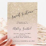 Invitación Guión oscuro rosa purpurina dorado claro dulce 16<br><div class="desc">Moderna,  original y sencilla,  purpurina de oro claro oscuro con 16 años de ciénaga,  invitación a un fondo de color rosa rosa y completamente personalizable con una tipografía moderna.</div>