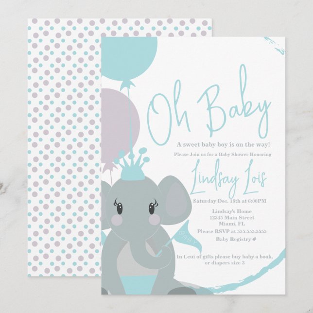Invitación Guión para la bebé de Elefante Pastel Baby Shower (Anverso / Reverso)