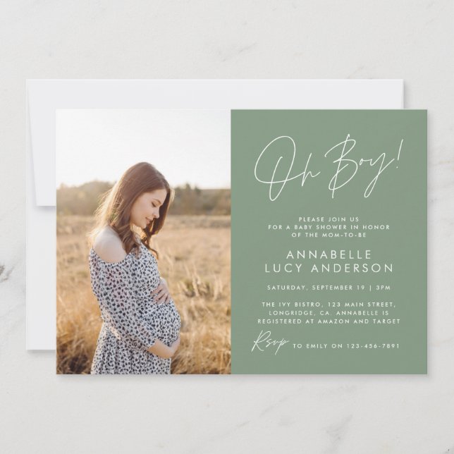 Invitación Guión para la ducha bebé verde elegante (Anverso)