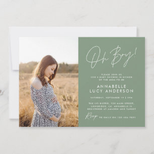 Invitación Guión para la ducha bebé verde elegante