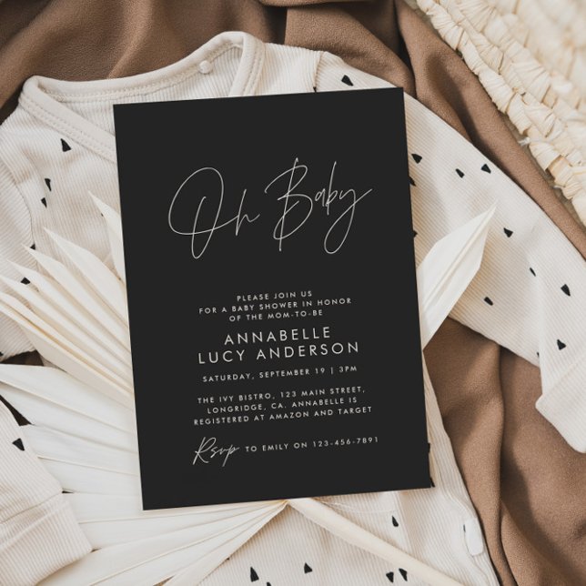 Invitación Guión para la ducha de bebé blanco moderno (Subido por el creador)