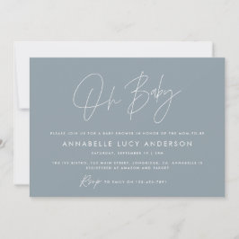 Invitación Guión para la ducha de bebé boho azul polvoriento 