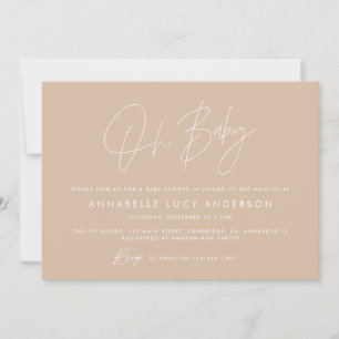 Invitación Guión para la ducha de bebé boho beige moderno nat