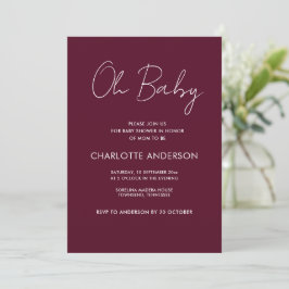 Invitación Guión para la ducha de bebé burgundy moderno elega