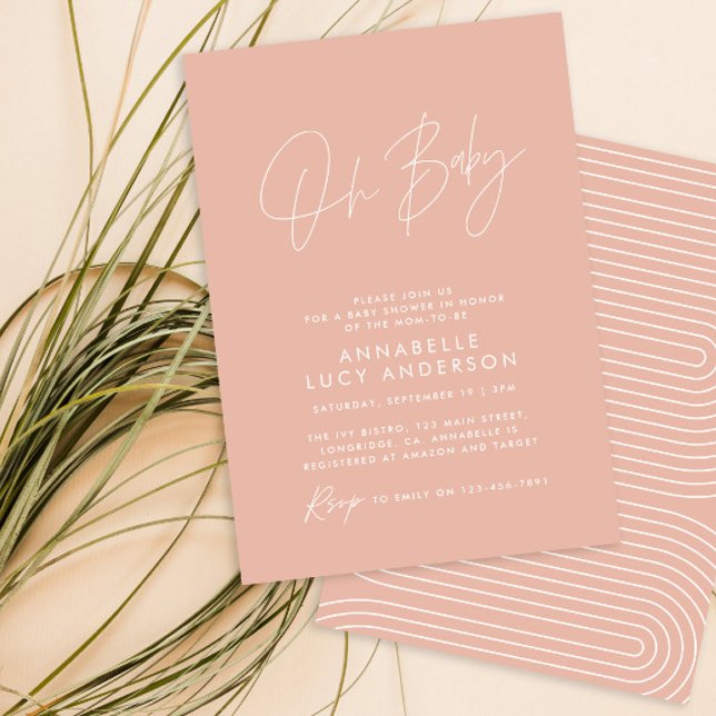 Invitación Guión para la ducha de bebé elegante rosa moderno (Subido por el creador)