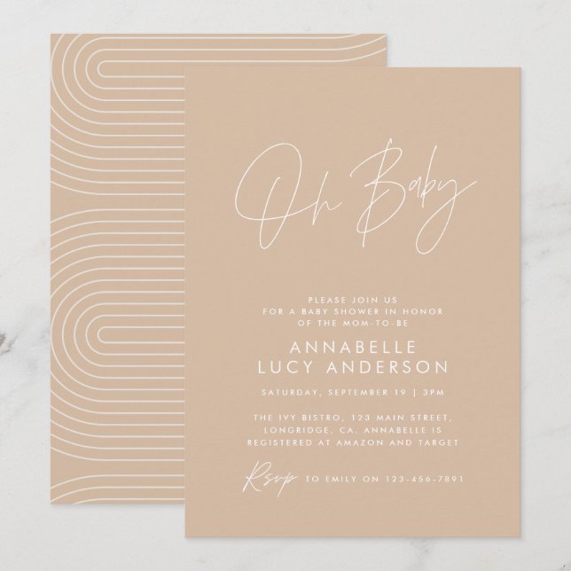 Invitación Guión para la ducha de bebé estilo moderno elegant (Anverso / Reverso)