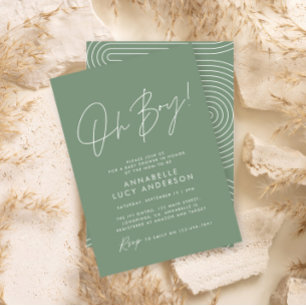 Invitación Guión para la ducha de bebé estilo moderno verde e