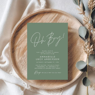 Invitación Guión para la ducha de bebé estilo moderno verde e