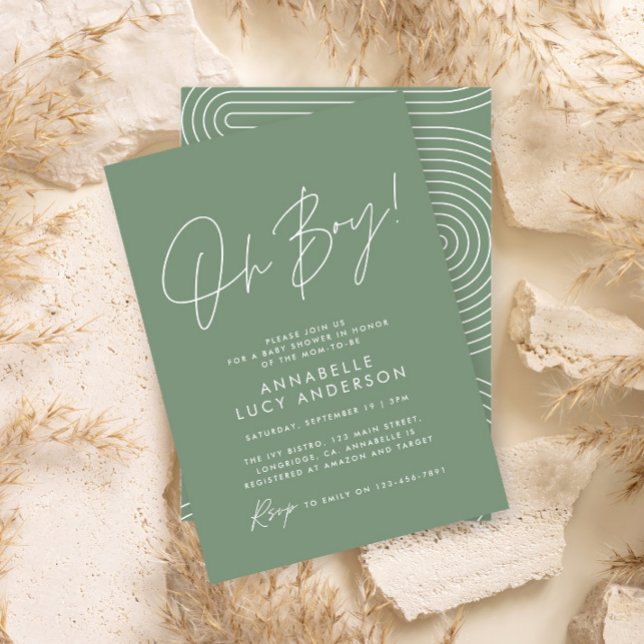 Invitación Guión para la ducha de bebé estilo moderno verde e (Subido por el creador)