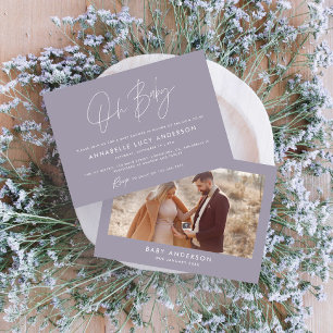 Invitación Guión para la ducha de bebé lilac moderno foto de 