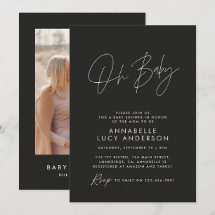Invitación Guión para la ducha moderna foto elegante en negro