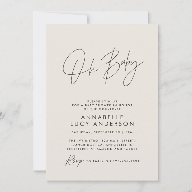 Invitación Guión para la ducha moderna y elegante (Anverso)