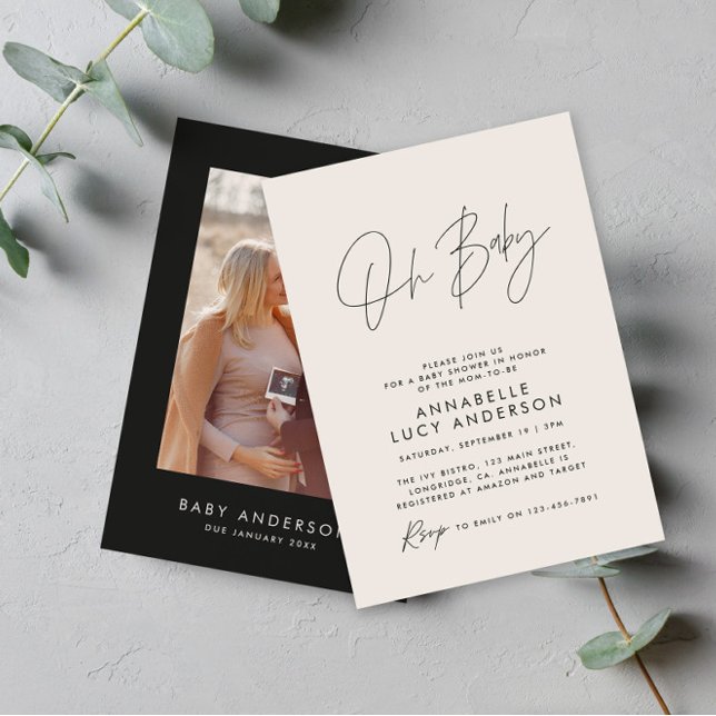Invitación Guión para la ducha moderno foto natural elegante (Subido por el creador)