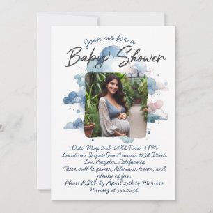 Invitación Guión personalizado de baby shower con foto de acu