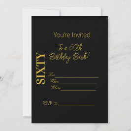 Invitación Guión personalizado Elegante Oro Negro 60 cumpleañ