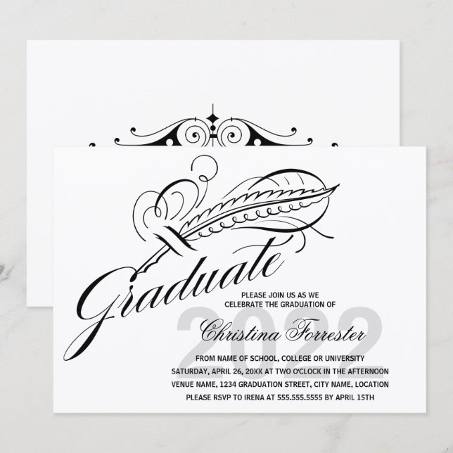 Invitación Guion Pluma de Ave Graduación (Anverso / Reverso)
