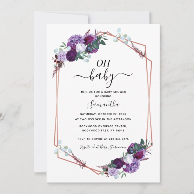 Invitación Guión Purple Floral Greenereneration Script Baby S (Anverso)