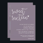 Invitación Guión púrpura simple dulce 16 foto de cumpleaños<br><div class="desc">Guión Minimalista simple morado Sweet 16 Birthday Photo Invitation</div>