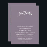 Invitación Guión púrpura simple dulce 16 foto de cumpleaños<br><div class="desc">Guión Minimalista simple morado Sweet 16 Birthday Photo Invitation</div>