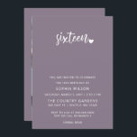 Invitación Guión púrpura simple dulce 16 foto de cumpleaños<br><div class="desc">Guión Minimalista simple morado Sweet 16 Birthday Photo Invitation</div>