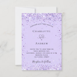 Invitación Guión purpurina de lavanda violeta boda