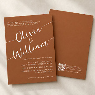 Invitación Guión QR Naranja Quemada Boda