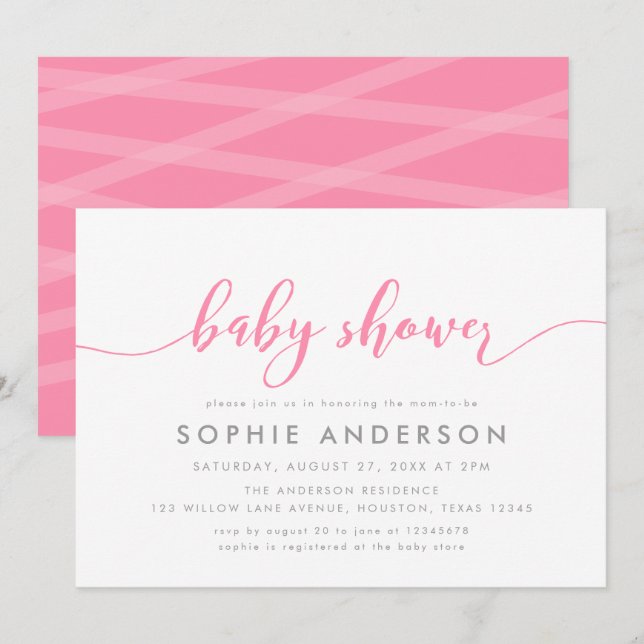 Invitación Guión Relax rosa Baby Shower (Anverso / Reverso)