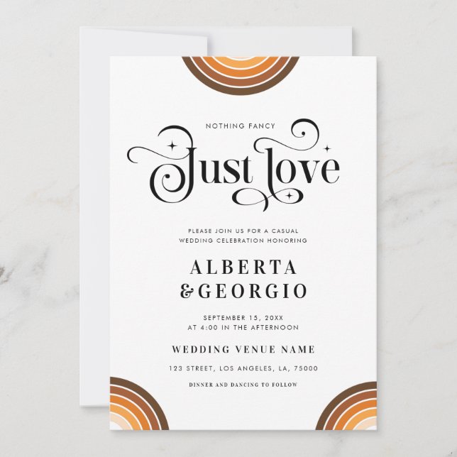 Invitación Guión Retro Boho Arcoiris Nada Lujoso Solo Amor (Anverso)