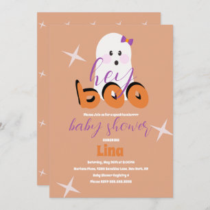 Invitación Guión retro de Baby Shower de Halloween fantasma