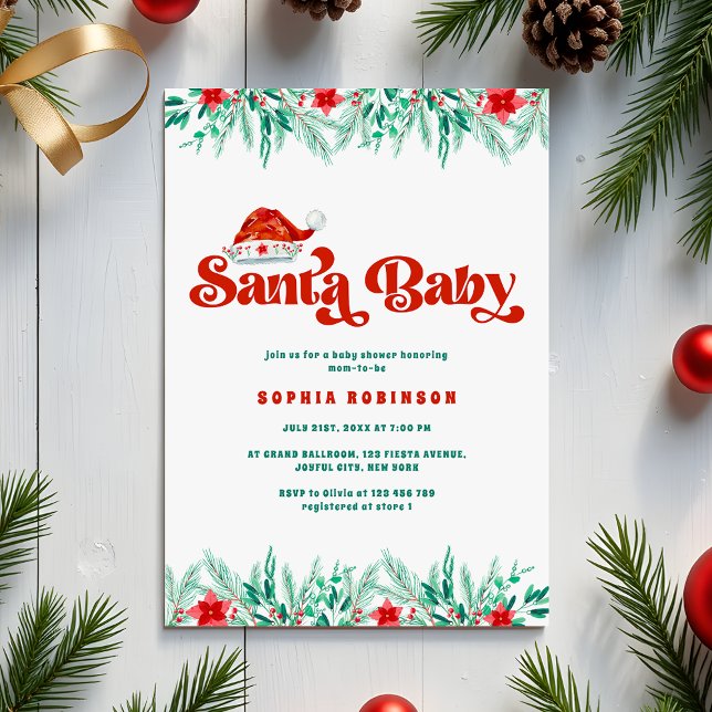Invitación Guión retro de vegetación de invierno Santa Baby S (Subido por el creador)