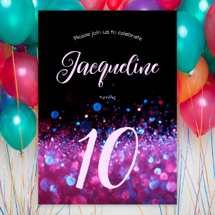 Invitación Guión retro Neon rosado Purpurina Glow Script 10 c
