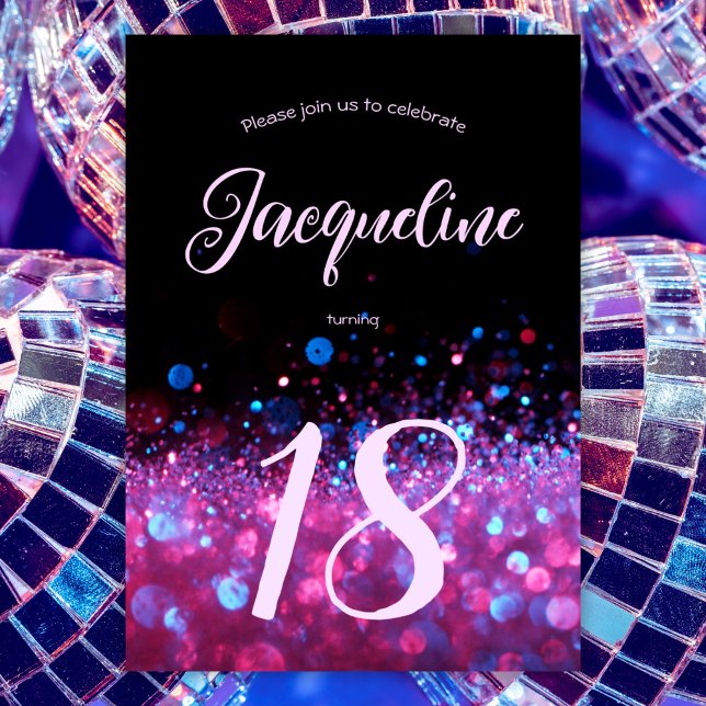 Invitación Guión retro Neon rosado Purpurina Glow Script 18º  (Subido por el creador)