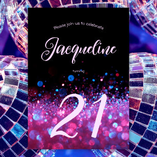 Invitación Guión retro neón rosado Purpurina Glow Script 21º 