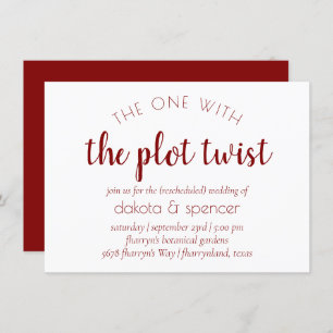 Invitación Guión rojo simple   Uno con Boda Plot Twist