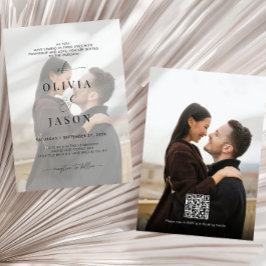 Invitación Guión romántico Boda de código QR foto en blanco n