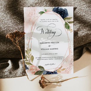 Invitación Guión romántico Boda floral de la marina rosa Rubo