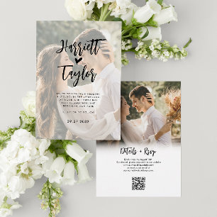 Invitación Guión romántico cardíaco 2 Boda de código QR fotog