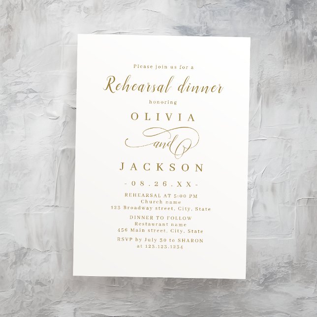 Invitación Guión romántico de oro Ensayo de cena (Gold simple romantic script Rehearsal Dinner Invitation)
