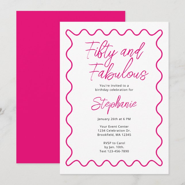 Invitación Guión rosa cincuenta y fabuloso (Anverso / Reverso)
