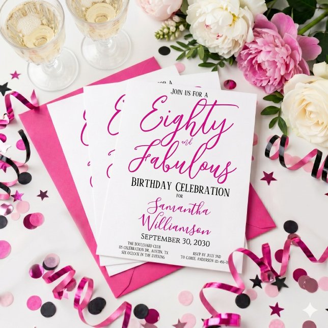 Invitación Guión rosa negro de 80 y fabulosos 80 cumpleaños (Subido por el creador)