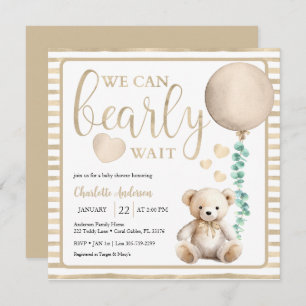 Invitación Guión rosa Teddy Bear Bearly Wait Baby Shower