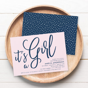 Invitación Guión rosa y azul Es un Baby Shower Chica